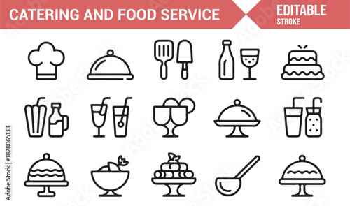 Thin line culinary icons for kitchen, bakery, and food service
