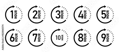 Set of circular hour progress timer icons