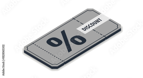 Isometric discount coupon with percentage symbol