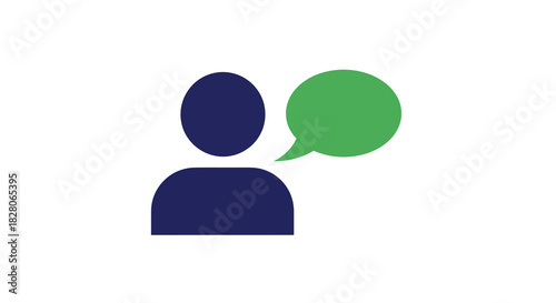 Minimalist user communication icon with speech bubble in blue and green