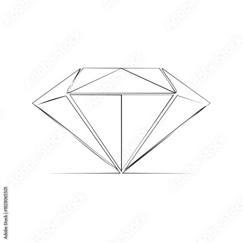 Minimalist line drawing of a diamond gem with sharp facets and a subtle shadow