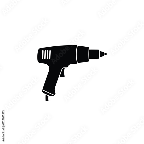 Black silhouette of a cordless drill on white background