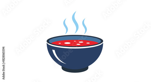 Warm soup bowl with steam in minimalist blue design