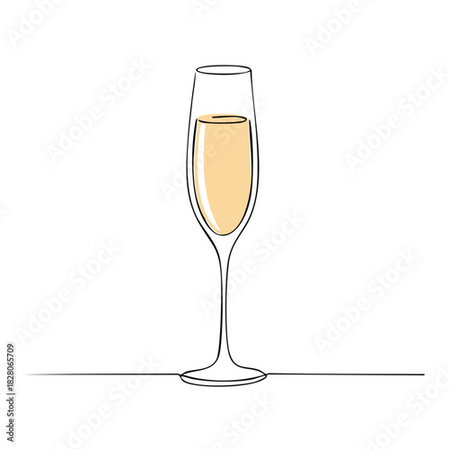 Minimalist one line drawing of a champagne glass with a color accent for celebration events