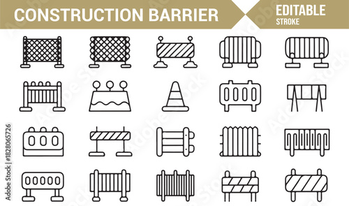 Outline illustrations of hazard markers and barricade equipment