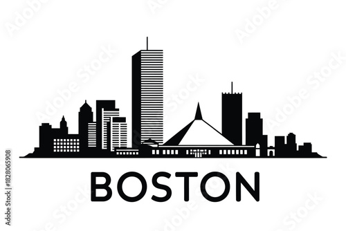 Boston skyline silhouette cityscape black and white art