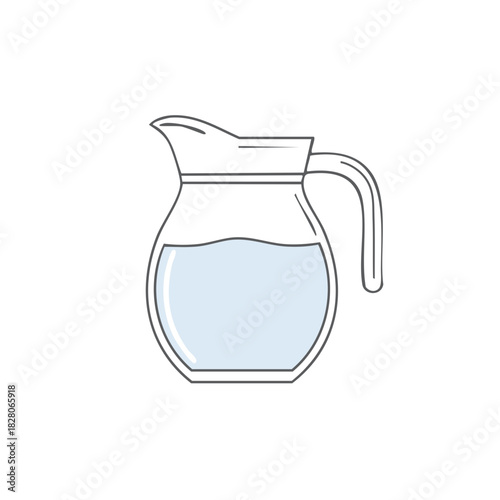 Simple glass jug with pure water minimalist line art icon vector illustration