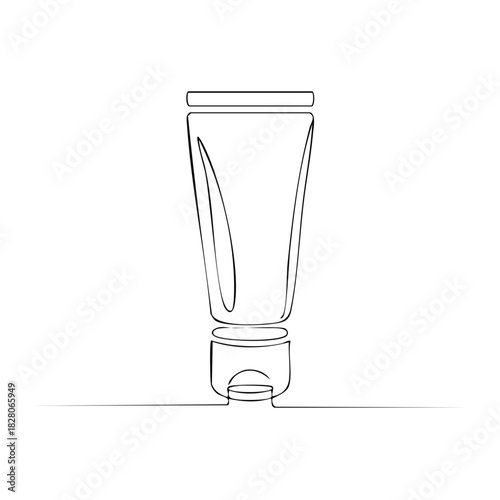 One line drawing of lotion tube. Cosmetic container illustration. Vector of cream tube. Skincare packaging for gel, facial cleanser.
