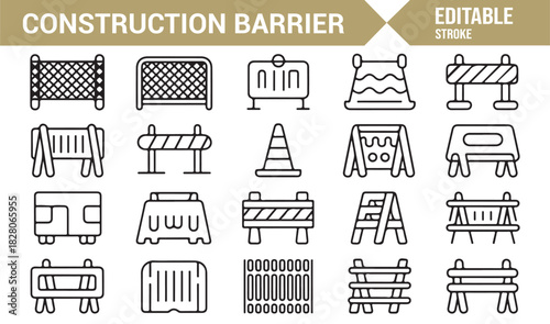 Industrial construction barrier icon set for safety design