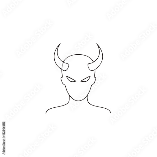 Simple line art icon of a horned devil or demon character