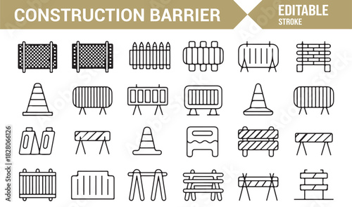 Construction and road barrier outline icon collection