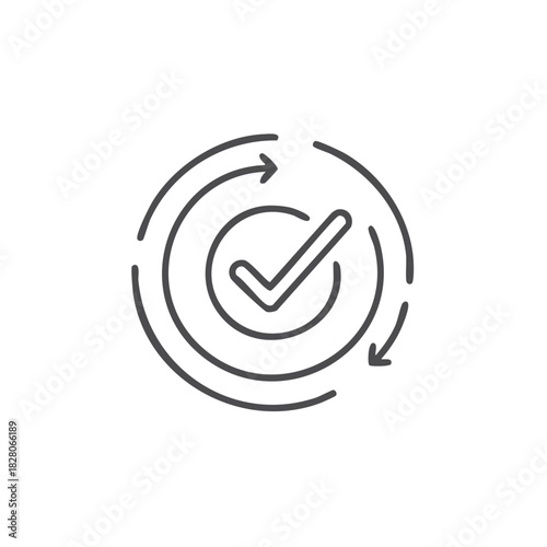 Circular process with checkmark icon and rotating arrows symbolizing completion and ongoing workflow