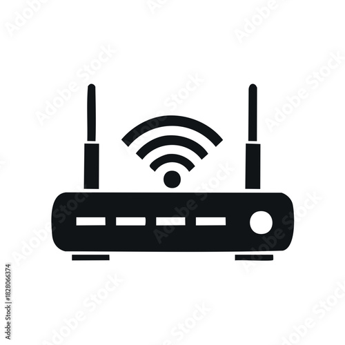 Black WiFi Router Icon Representing Wireless Network Connection and Internet Signal