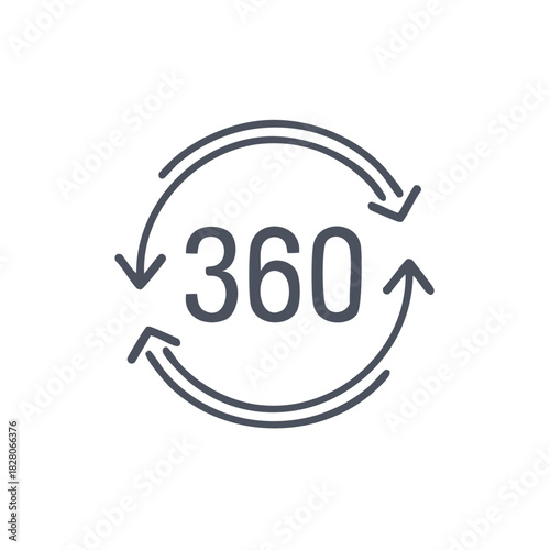 360 Degree View Icon with Circular Arrows Visualization Symbol Illustration