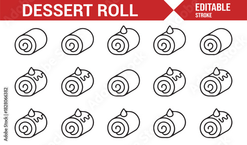 Clean outline icons of rolled cakes and pastry treats