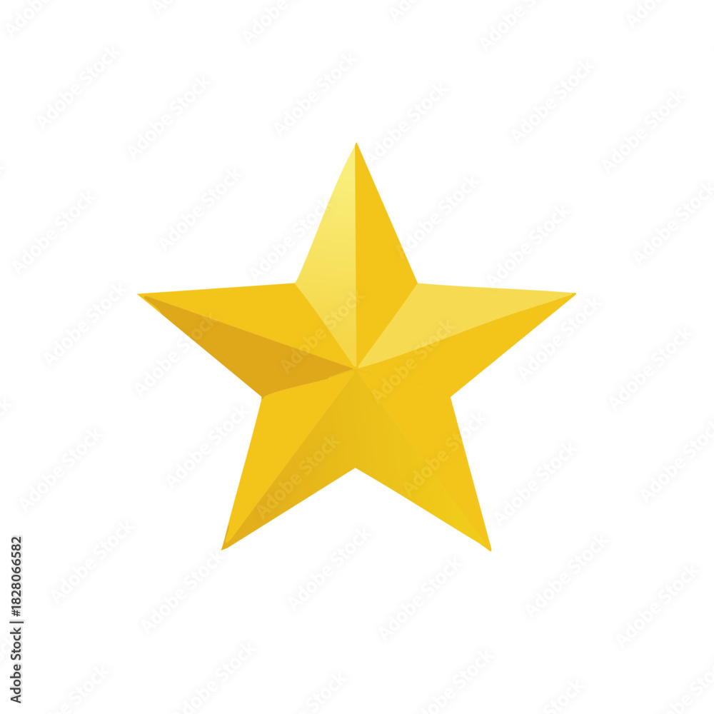 Fototapeta premium Golden Five Point Star Shining on White Background, Holiday Decoration