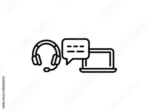Headset and speech bubble icon next to a laptop icon, representing customer support or communication.