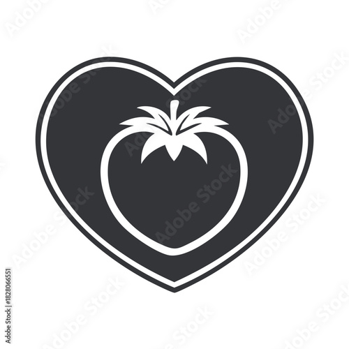 Heart with tomato vegetable icon for healthy food, vegan lifestyle, and love of gardening