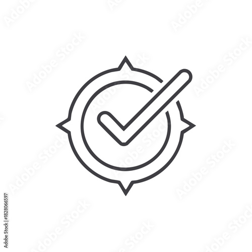 Compass with check mark icon indicating success and accurate direction