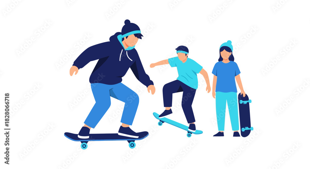 Fototapeta premium Trendy flat design of youth skateboarding together