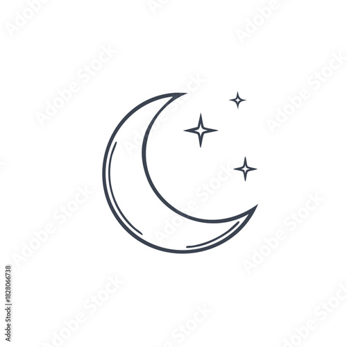 Crescent moon and stars simple line illustration for night sky and dreams