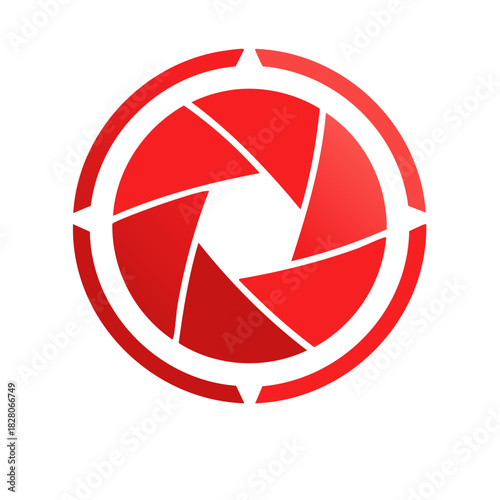 Abstract Red Camera Shutter Icon with Compass Ring for Photography or Travel Logo