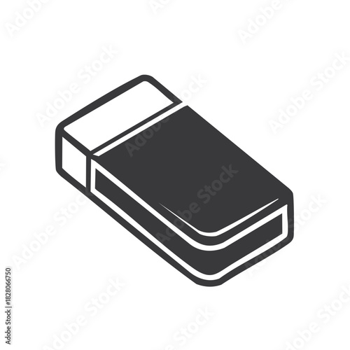 Graphic black and white eraser icon symbolizing correction, removal, and stationery supplies