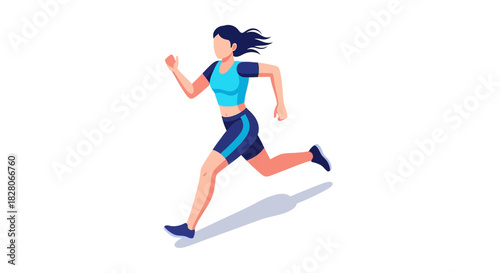 Athletic woman running in dynamic pose with modern flat design
