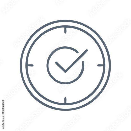 Outline clock with checkmark icon representing success, completion, and efficiency