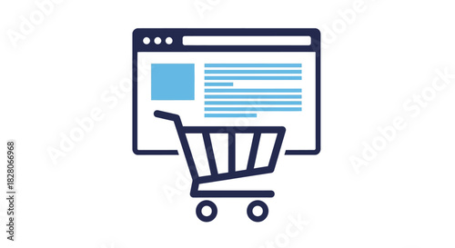 Online shopping icon with web browser and cart symbol in flat design