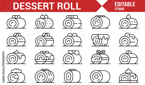 Dessert roll outline icon collection for bakery and pastry design
