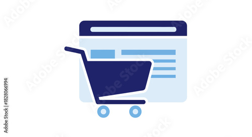 Online shopping icon with shopping cart overlay on web page background