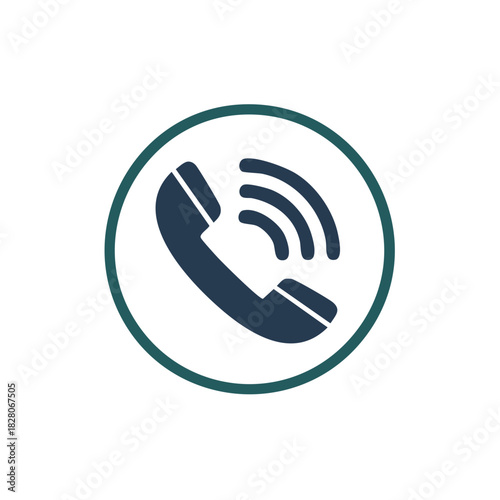 Incoming Call Icon, Telephone Receiver in Circle, Ringing Phone Symbol, Communication Sign