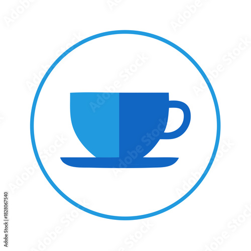 Free Download Minimalist blue coffee cup and saucer icon in a circular frame, clean flat design illustration - GFXLoad