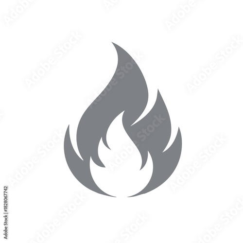 Abstract illustration of a flame symbol in gray on a white background, representing heat.