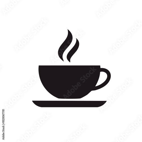 Black silhouette of a steaming cup of coffee on a saucer symbol