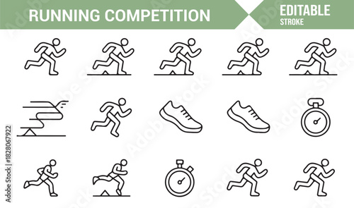 Minimalist running competition icon set for sports design