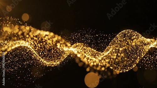 Wallpaper Mural Golden Particles Flowing in a Dynamic Wave with Bright Light Flare on Black Background. Torontodigital.ca