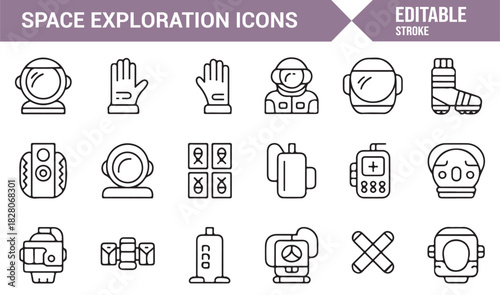Space technology and astronaut tools vector outline pack