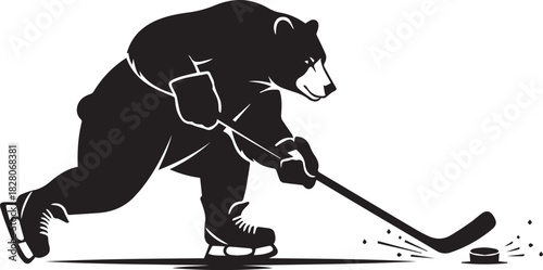 Black bear hockey player silhouette in action