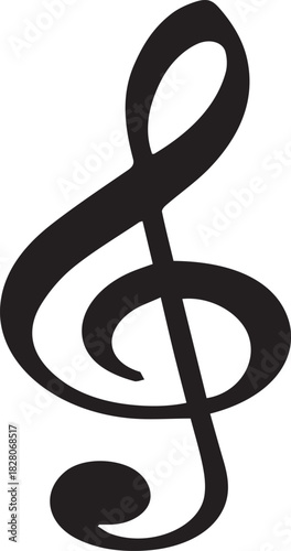 Minimalist Treble Clef Music Note Symbol - Black Silhouette