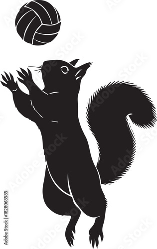Playful silhouette of a squirrel jumping to hit a volleyball