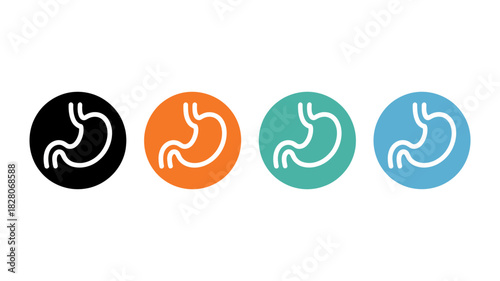 Set of four stomach icons in different colors