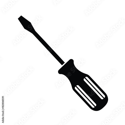 Black silhouette of a flathead screwdriver on white