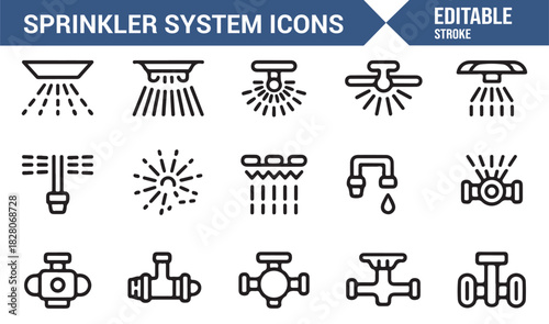 Fire protection and water system outline vector illustrations