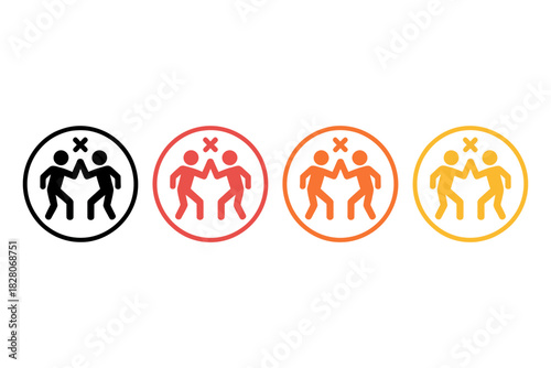 Set of four high five icon symbols in black, red, orange, and yellow colors