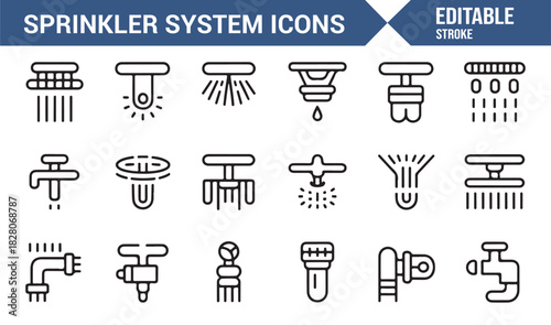 Industrial sprinkler components and water spray icon pack