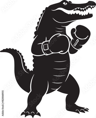 Tough alligator boxer ready to fight in silhouette
