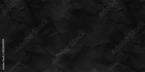 Black crumpled paper texture pattern. close up white crumpled paper background. Top view.