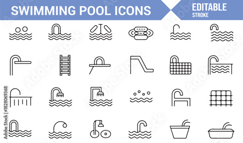 Minimalist aquatic activity vector icons for recreation and sport